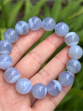 14mm Handcrafted Blue Lace Agate Beaded Bracelet 2129